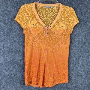 Athleta Stretch Top Women S Orange Umbre V-neck Metal Buttons